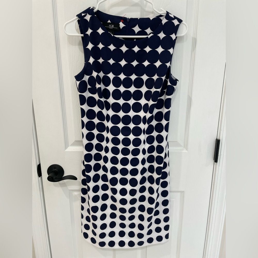 AGB Dress Navy Blue White Ombré Polka Dot Business Office Dress Women’s Size 2